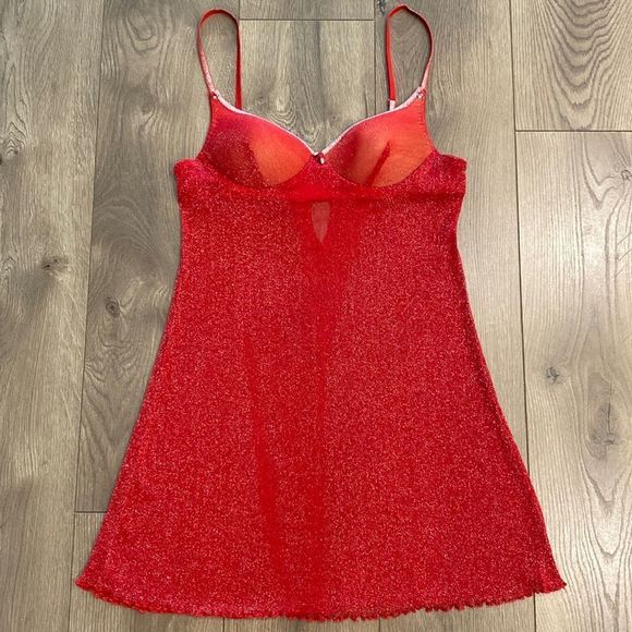 Cinema Etoile Red Shimmer Sheer Chemise Slip Size Medium - Picture 4 of 13